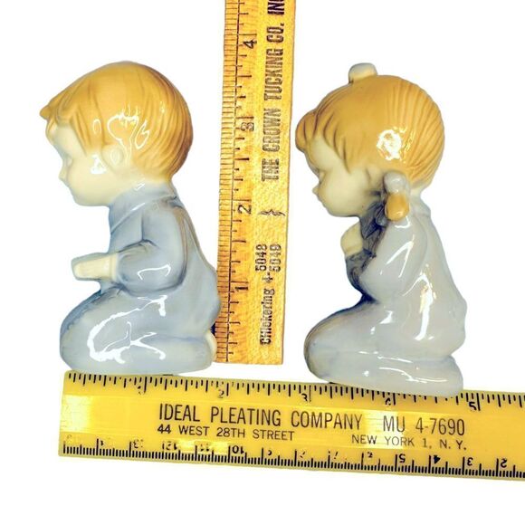 Vintage Blue Praying Children Ceramic Figurines Pair, Treasure Masters Korea - Picture 7 of 8